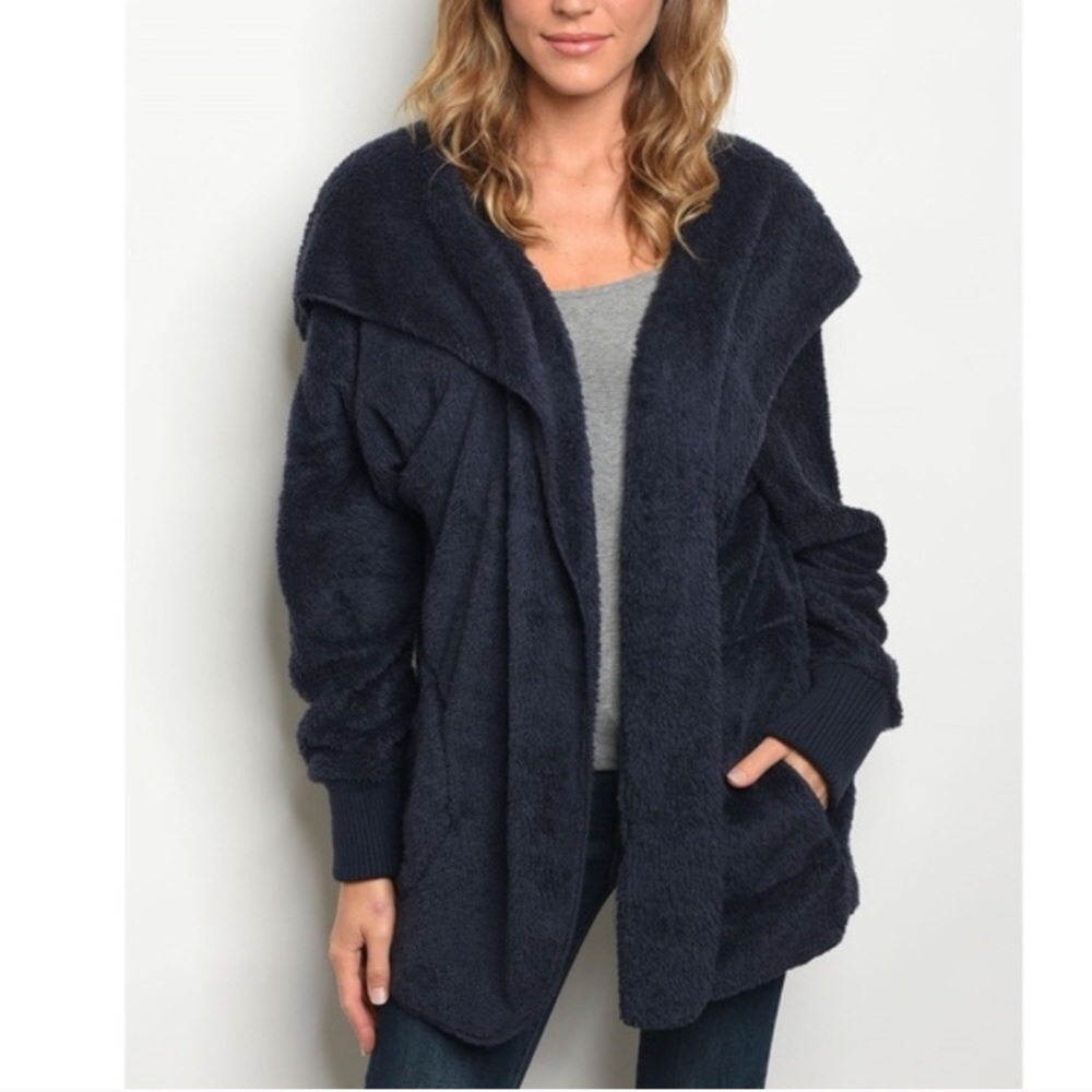 Brand new trendy open front Sherpa jacket